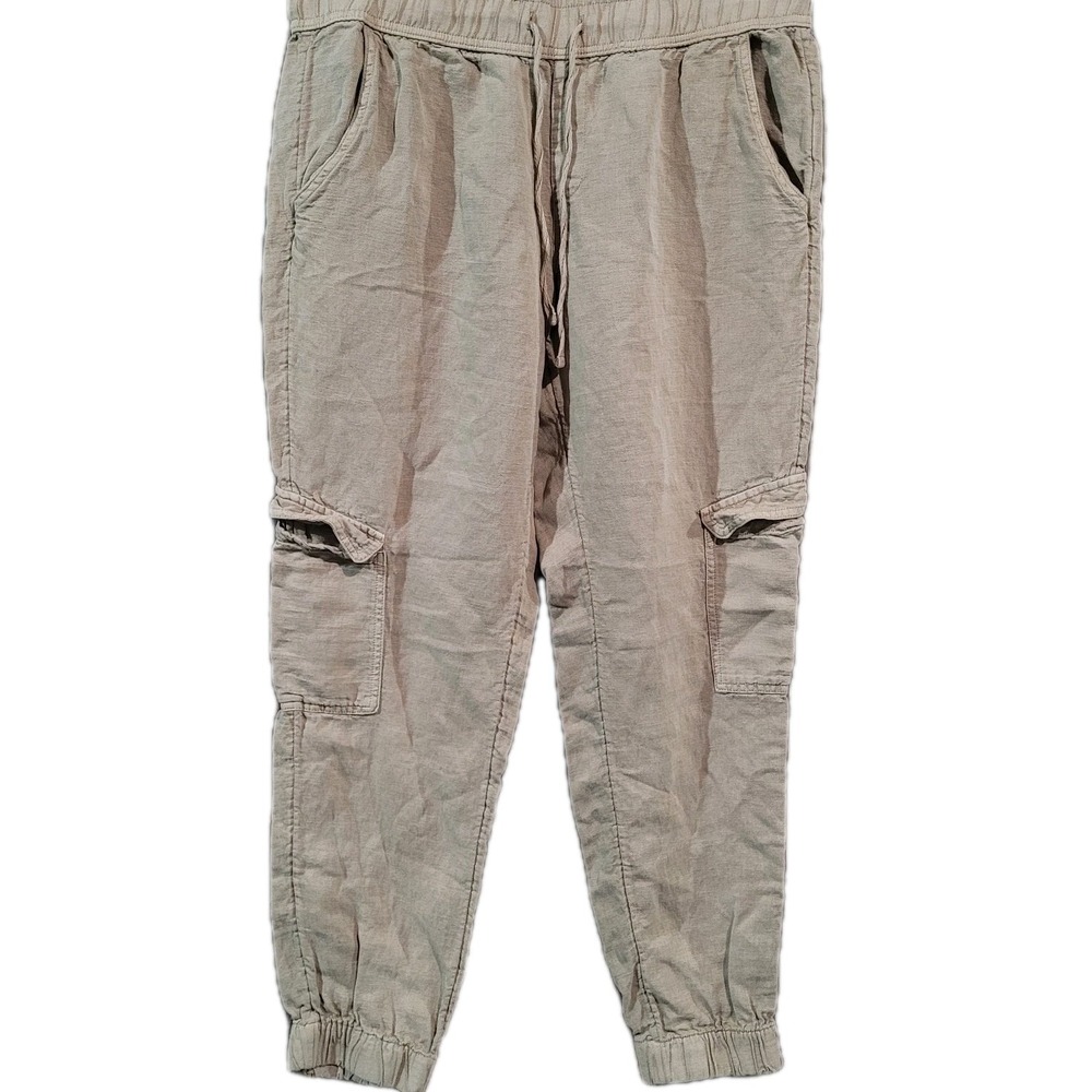 C&C California Cargo Jogger Pants Sz L Sandy Beige Linen Blend Pockets Beachy